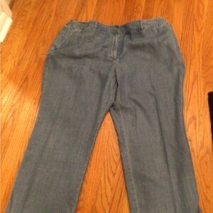 TALBOTS COTTON LINEN BLEND WIDE LEG FLAIRED LT. BLUE DENIM PANT- PETITE 22W- NWT